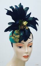 hats and fascinators. Teal and green feather pillbox hatinator. Percher hat.