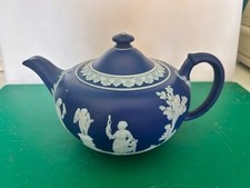Vintage Wedgwood Jasperware Cobalt Dark Blue Teapot