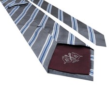 LOVELY TIE | Classic Mens Grey Blue White Regimental Stripe Necktie | 100% SILK