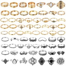  67Pcs Vintage Knuckle Rings Set Stackable Finger Rings A: 67Pcs Gold&Silver