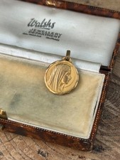 Vintage Virgin Mary Pendant Medallion Christian Medal Catholic Gold Tone Charm