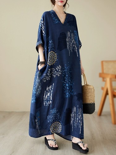 Navy blue boho oversized maxi - blue,