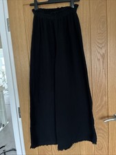 URBAN OUTFITTERS TROUSERS SIZE XS WIDE LEG BLACK THIN COTTON SUMMER