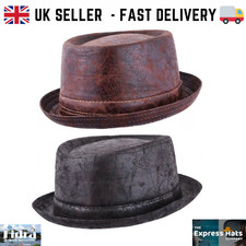 Maz Unisex Vintage Cracked Leather Look Pork Pie Hat in 2 Colours and 2 Sizes