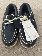 Marks and Spencer Children's Boat Shoes Uk 11 Eur 29 Navy Blue Leather BNWT