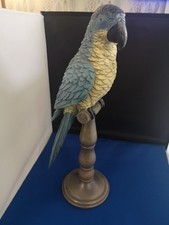 Stunning Heavy Hand Carved Wooden Parrot On Ornamental Stand