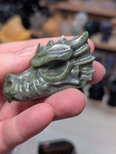 Green jade dragon head carving - jade,