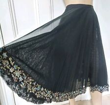 Moschino Vintage Tulle Black Skirt Embroidered UK 6  / 8 Floral Made in Italy 