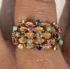 Stunning 750 18ct Gold Multicoloured Semi Precious Stone Ring Size P 4.55g