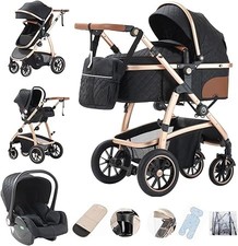  3 in 1 Prams Travel System, Pushchair with Height Adjustable Handle, Tra
