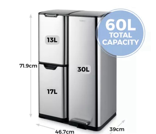Tower 60l recycling - pedal, bin