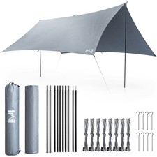 Poled Camping Tarp Hammock Rain Sun Shelter Waterproof UV Protection 3m x 3/4/5m