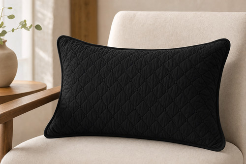 Black diamond quilted - black, pillow
