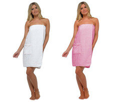 Ladies 100% Cotton Terry Towelling Spa Bath Shower Body Towel Wrap with Pocket