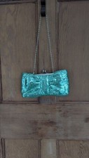 Mint Green Sequin Clutch Bag – Evening Purse with Chain Strap & Bow Design