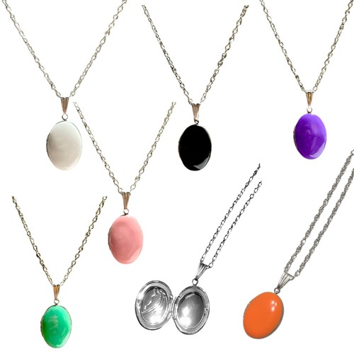 Silver brass enamel oval - silver,