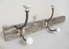 Victorian Wooden Coat Rack Brass Hat Hangers Hooks Old French Wood Antique 27"W
