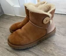 UGG MINI BAILEY BUTTON II WOMEN SUEDE CHESTNUT BOOTS size UK 4.5 EUR 37.5