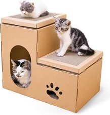 Cardboard Cat House 2-Story Staircase Cat Box Scratchering Board Puppy Hideaway
