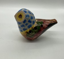 Preloved Vintage Russian Folk Art Glazed Clay Pottery Whistle Bird  Figurine