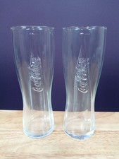 2x Coca Cola Tall Glass 14oz Embossed Clear