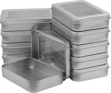 Kurtzy Silver Metal Storage Tin Box with Lid (10 Pack) - 9 x 6.3 x 1.8cm
