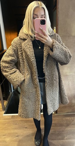 Beige astrakhan swing coat - astrakhan,