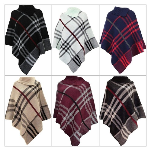 Womens poncho check knitted - poncho,