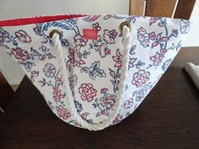Joules Flower Blue, Red and White Patterned Beach Bag with Double Rope Handles