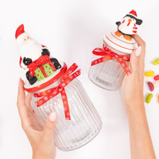 2 Christmas Novelty Glass Jars