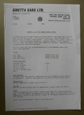 GINETTA G32 MID ENGINE SPORTS COUPE orig 1980s UK Mkt Price List
