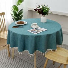 Vintage Cotton Linen Round Tablecloth TPU Table Cloth Covers with Tassel Home UK
