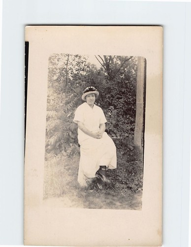 Postcard old lady - old, trees