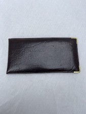 Vintage Dark Brown Bifold Cheque Book Wallet Holder Real Leather