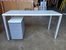 Used Office Desk With Pedestal Cabinet – White – 140 cm Wide – Excellent Conditi