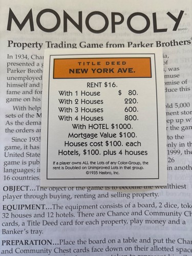 Vtg 1999 monopoly new york - monopoly, ave