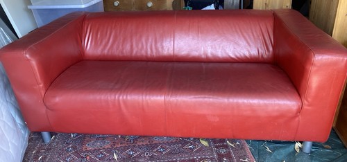 Red leather sofa - sofa, vintage