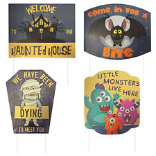 Set 4 x Halloween Garden Signs & Pegs Childrens Party Decoration Tombstones