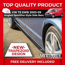 FOR VW T5 03-09 TRANSPORTER SWB SPORTLINE STYLE ANGLED TRAPEZOID BLACK SIDE BARS
