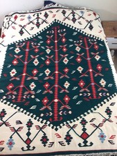 Big Handwoven Sarkoy Kilim Wool Tapestry Blanket Rug 80x76 Turkish Wall Hanging
