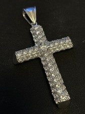 Large Heavy CZ Cross Pendant 925 Sterling Solid Silver 3.5" Inch (8.6cm) 30.4g
