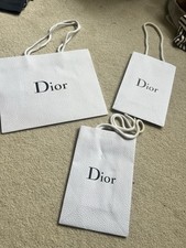 Christian DIOR White Pebble Textured Gift Bags With Ribbon Set Of 3