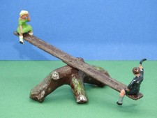 JOHILLCO ANTIQUE RARE PRE-WAR LEAD TEETER TOTTER SEESAW SET WITH CHILDREN