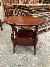 Vintage Style Brown Wooden Oval Side End Table with Storage Magazine Rack