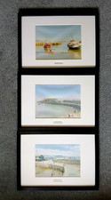 Black Framed 3X Pictures Of Lyme Regis Cobb Harbour Boats By Ray Thorogood