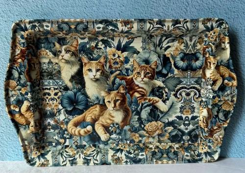 Cat tapestry metal tray - -,