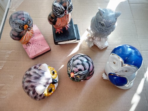 Hand painted ceramic owls - painted,