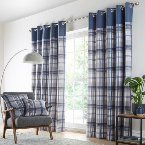 Curtains blue grey eyelet - blue,