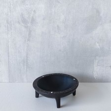 Vintage Fijian Tano Kava Yaqona hand carved footed wood bowl mother of pearl