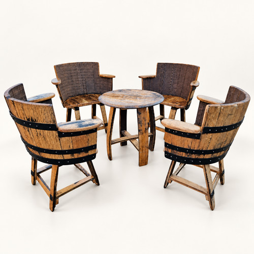 Four whiskey barrel armchairs - whiskey,
